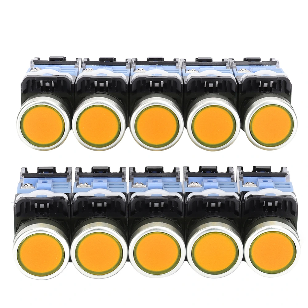 10 Pcs BEM38-11DS(LA38) Self Lock Flat Button Switch 22mm with Indication Light(Yellow)