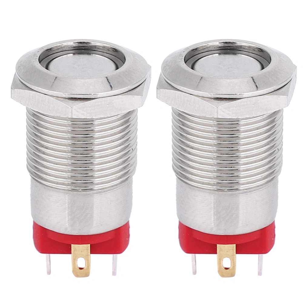 2 Pcs 12mm 4 Pin Self-Lock Metal Button Switch with LED Light IP66 IK09(Blue 100~240V)