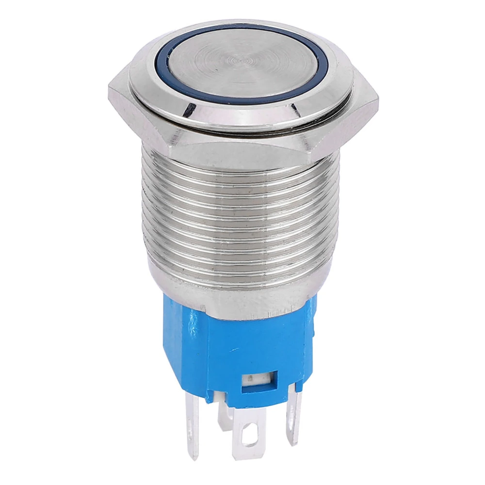 16mm LED Light Self Reset 1NO 1NC Metal Push Button Switch for Car Modification(Blue Light 5V)