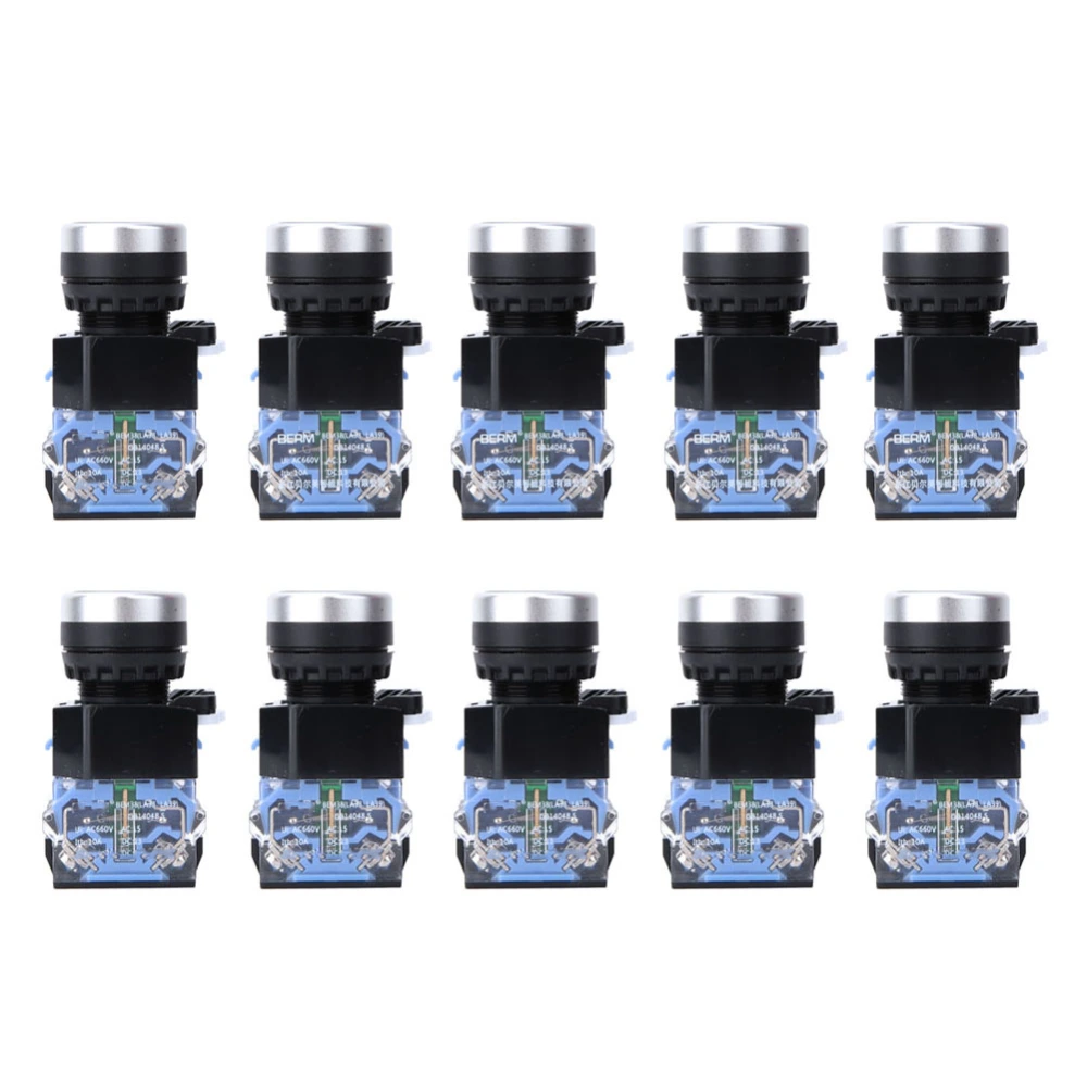 10Pcs BEM38-11 Automatic Reset 1 Open 1 Close Flat Push Button Key Switch 22mm(Blue)