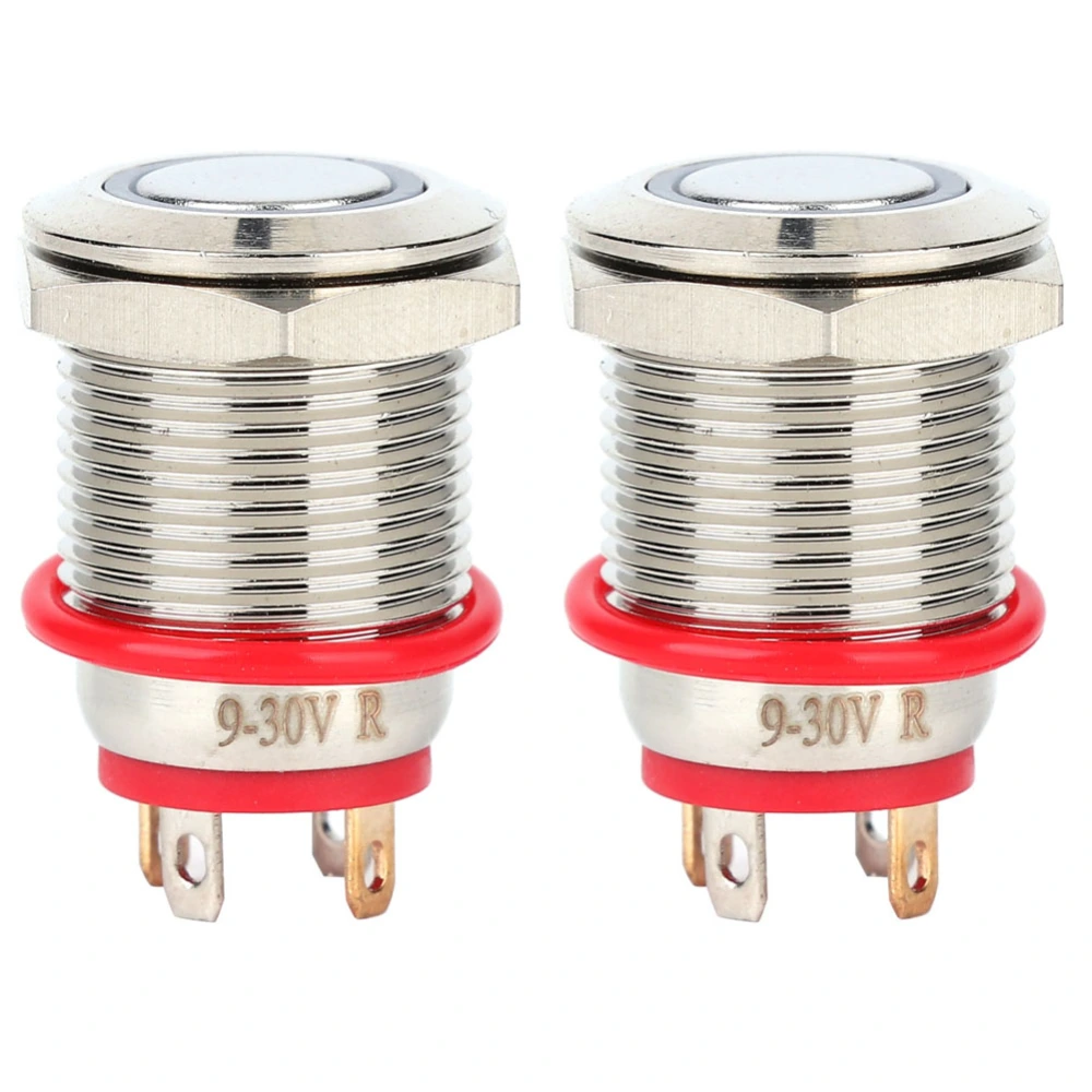 2 Pcs 12mm 4 Pin Self reset Metal Button Switch with LED Light IP65 Switch(Red 100~240V)