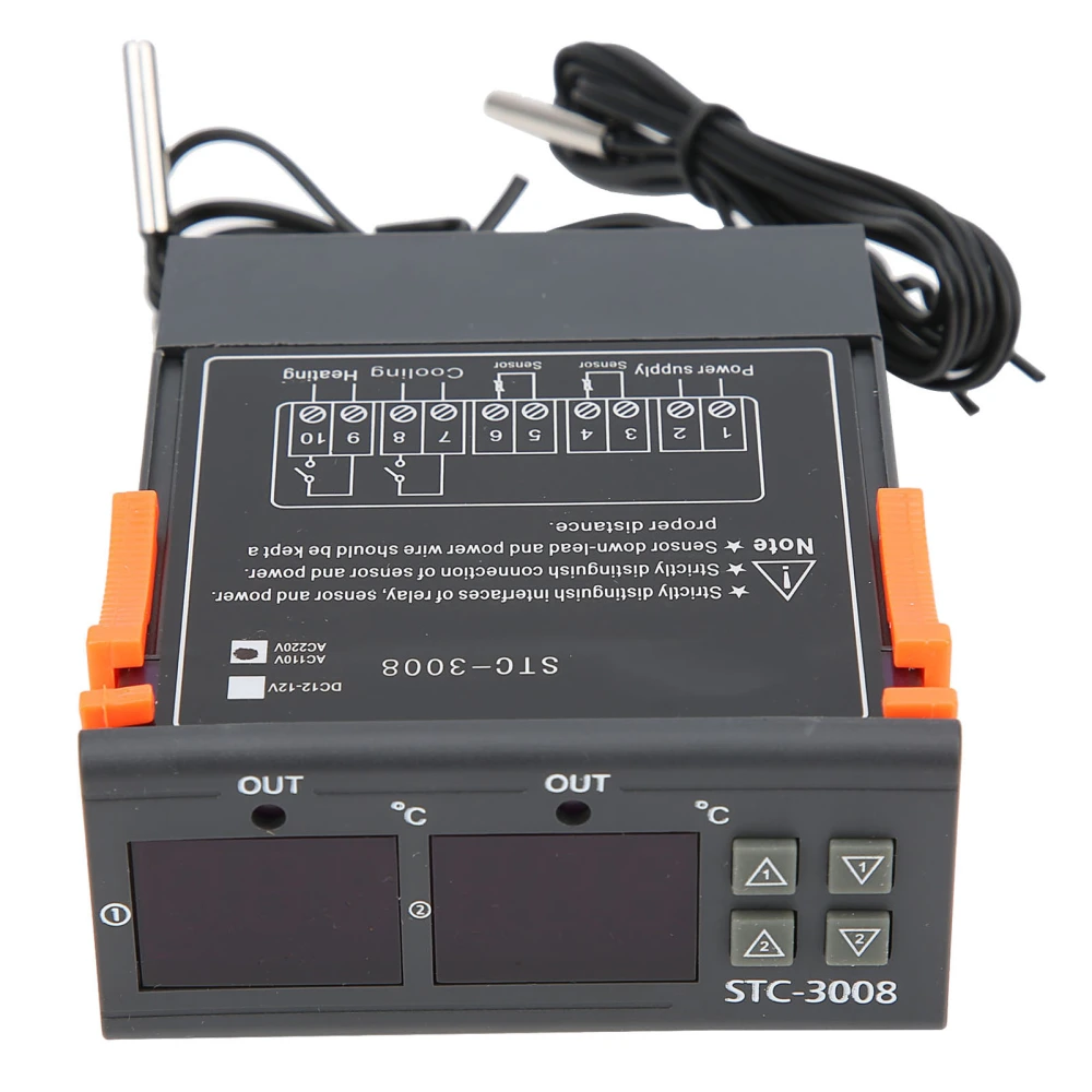 STC-3008 Dual Display Dual NTC Probe Sensor Temperature Thermostat Controller (110-220VAC)