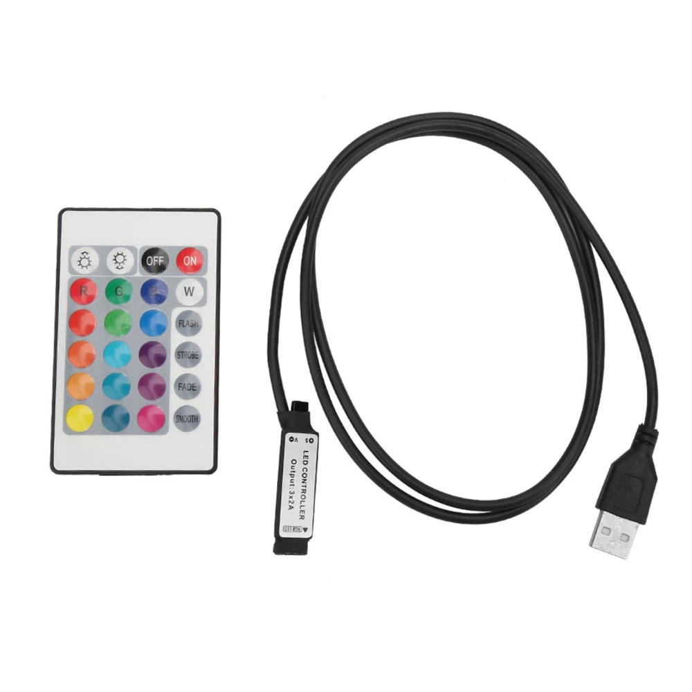 5V 24 Key RGB LED Light Strip Wireless Remote Control USB 6A Lamp Effect IR Controller(1m)