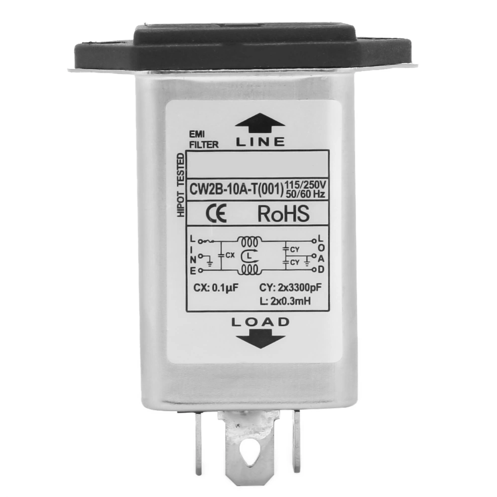 CW2B-10A T (001) EMI Power Filter with Fuse Socket 2-in 1 Single Safety 125/