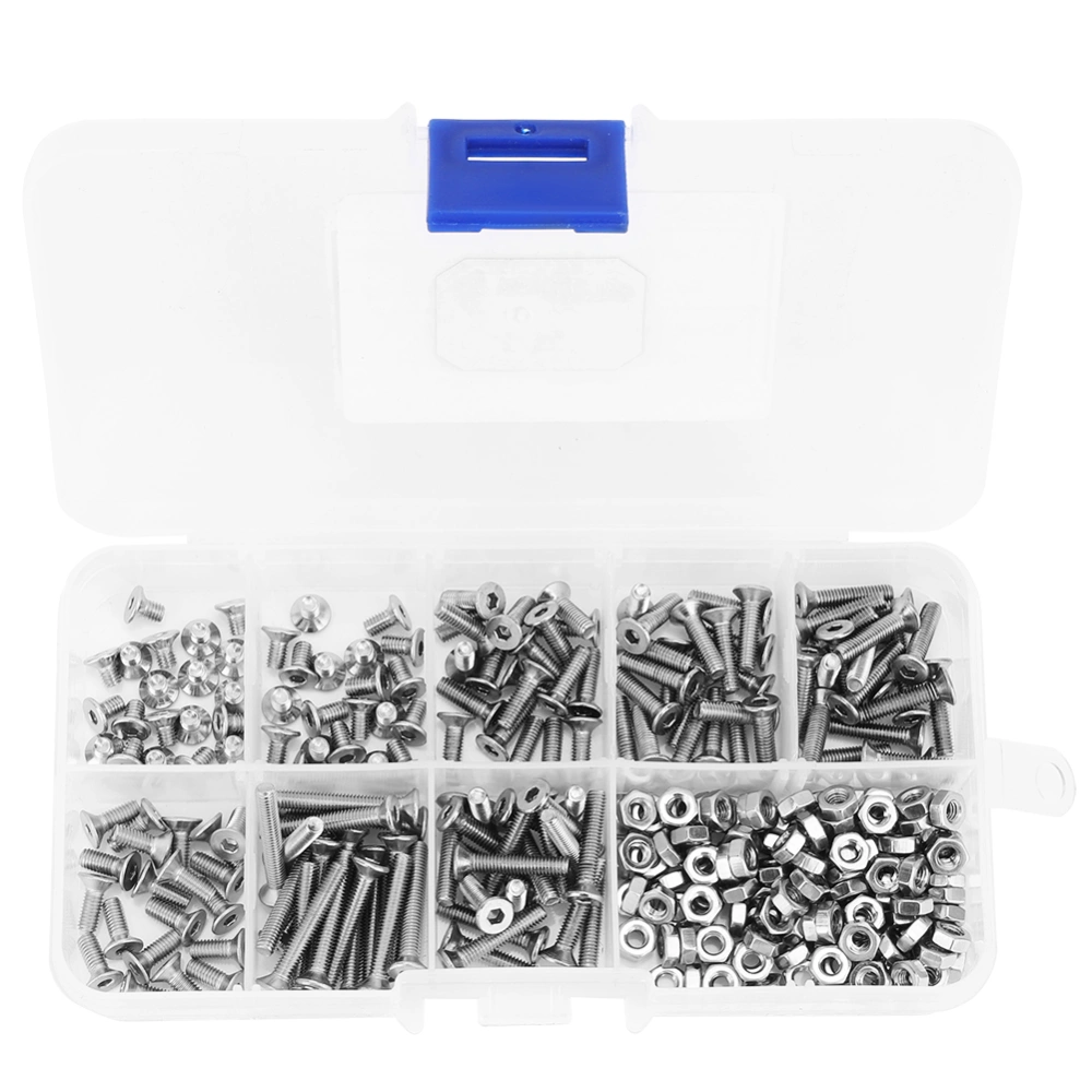 340pcs M3 Hex Socket Flat Head Stainless Steel SS304 Screw Bolt Nut Assortment Set