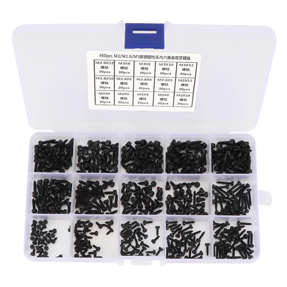 450pcs M2.6*12\M3*6\M3*8\M3*10\M3*12\M2.6*10\M2.6*8\M2.6*6\M2.6*5 Hex Tapping Screw Set