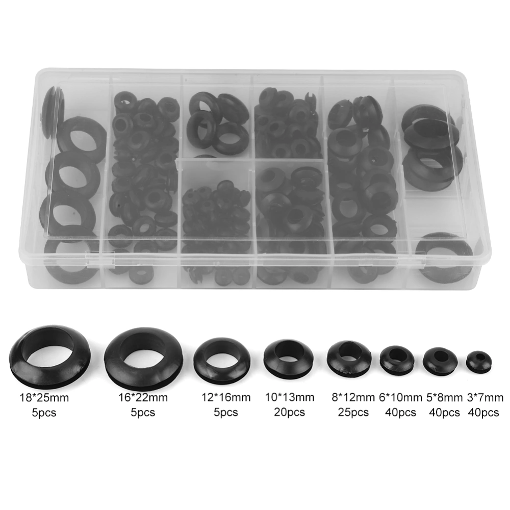 180pcs/box Rubber Grommet 8 Sizes Assortment Set for Protect Wire Cable Hose