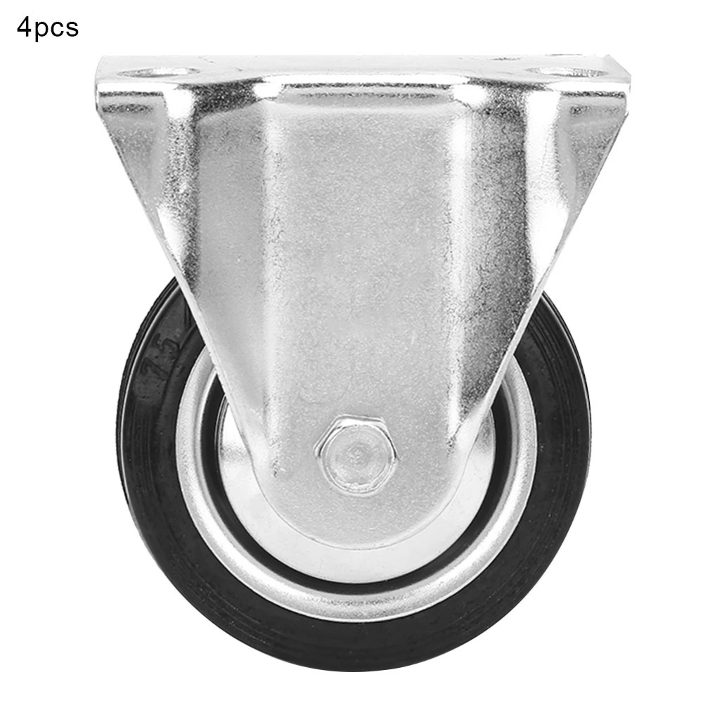 4pcs 3 Inch Fixed Metal Top Plate Caster Rubber Wheel for Furniture Trolley