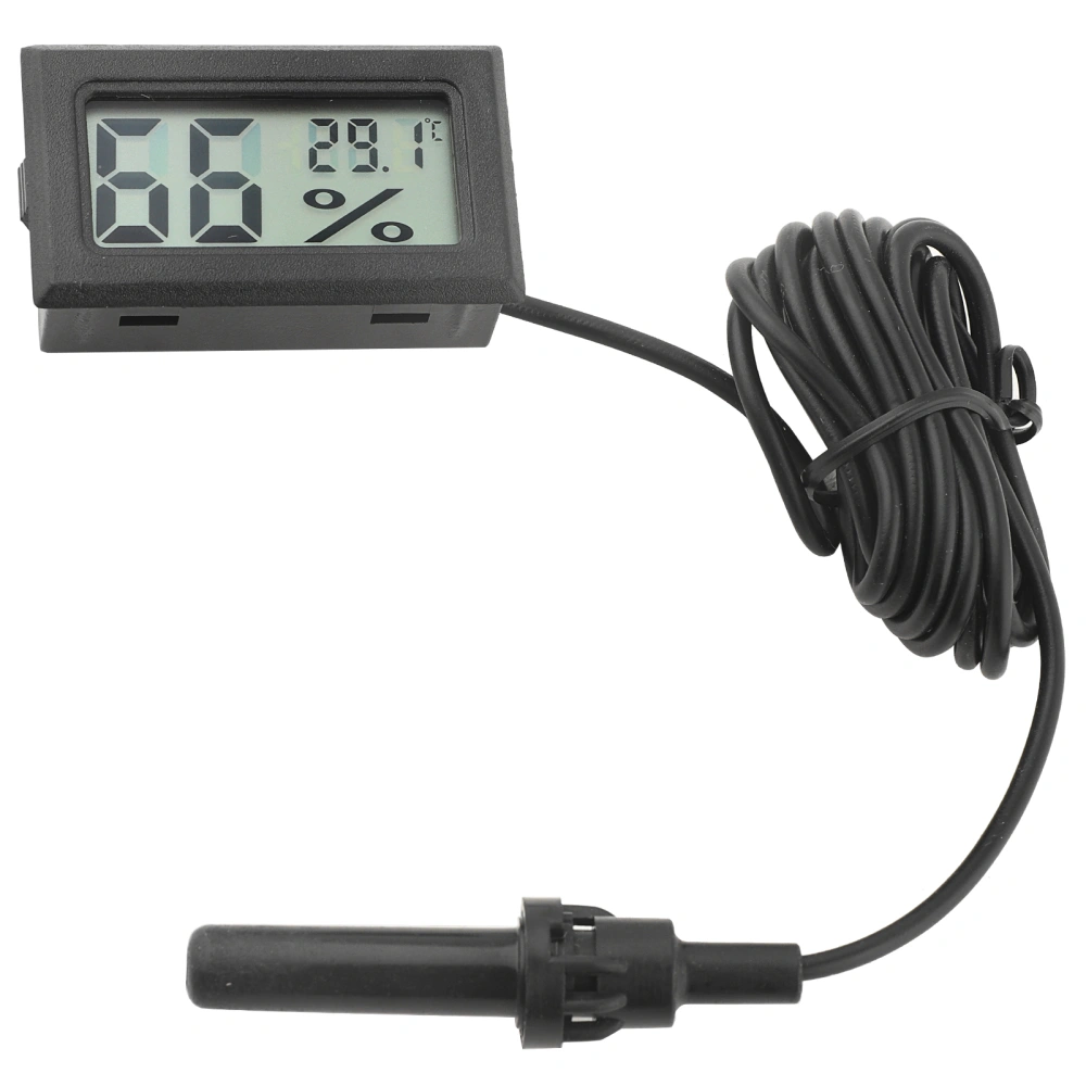 Square Digital Temperature Humidity Thermometer Hygrometer with Probe 1.5m Line(Black)