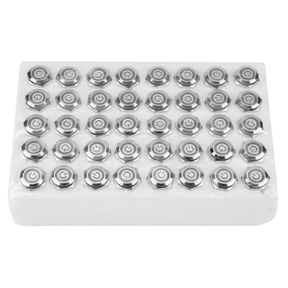 40pcs 16mm Self locking Metal Push Button Switch Flat Head 24V LED Light 5-Pin (Blue)