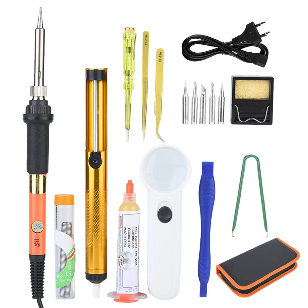 17pcs Adjustable Temperature Soldering Iron Kit Pyrography Tools Engraving Pen (EU Plug 220V)