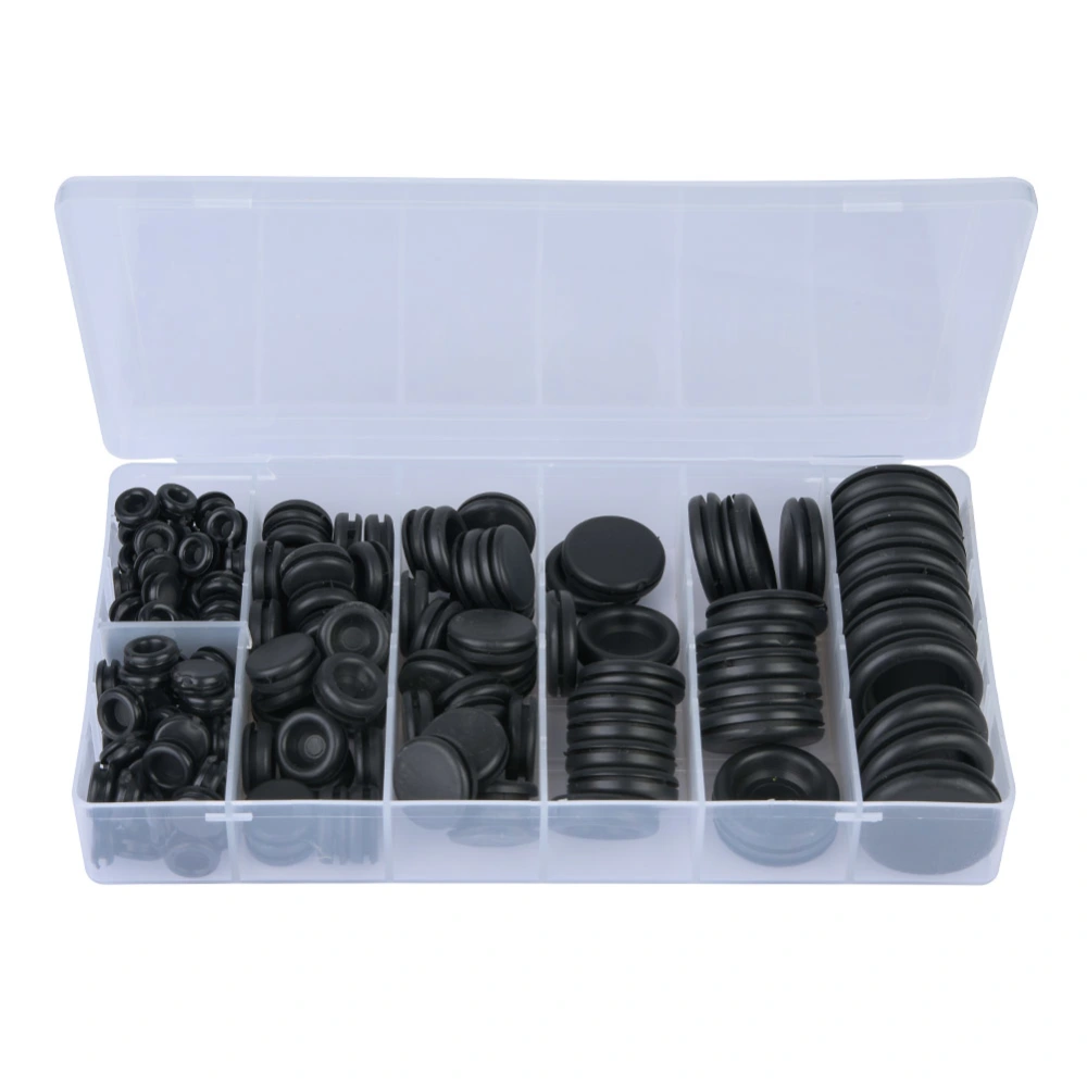 170pcs Black 7.14\12.07\15.88\19.05\22.23\25.40mm Single Side Rubber Grommet Sealing Ring Set