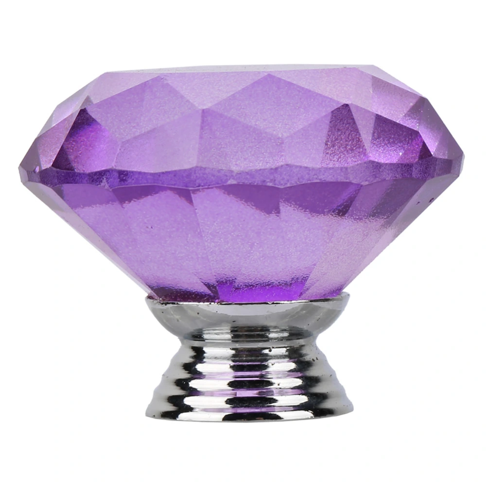 1PCS 40mm Diamond Shape Crystal Glass Pull Handle Cabinet Drawer Cupboard Knob (Purple)