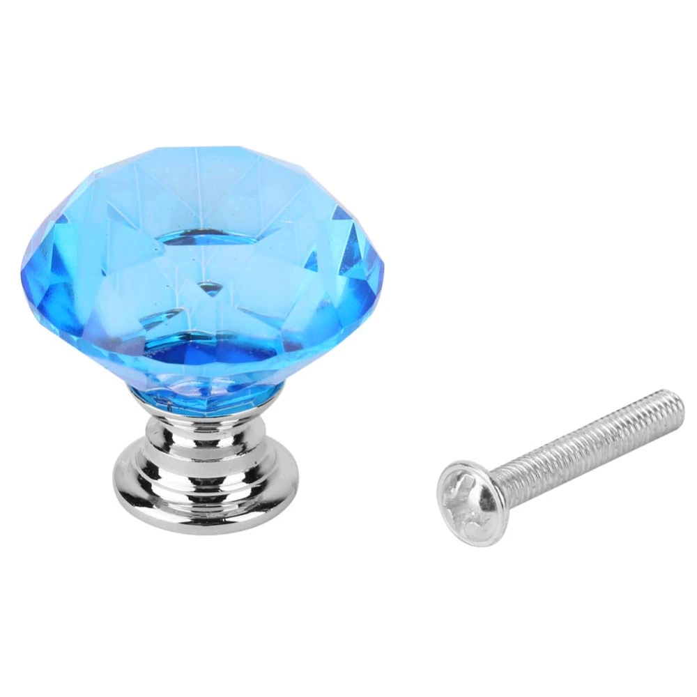 1PCS 30mm Diamond Shape Crystal Glass Pull Handle Cabinet Drawer Cupboard Door Knob (Blue)