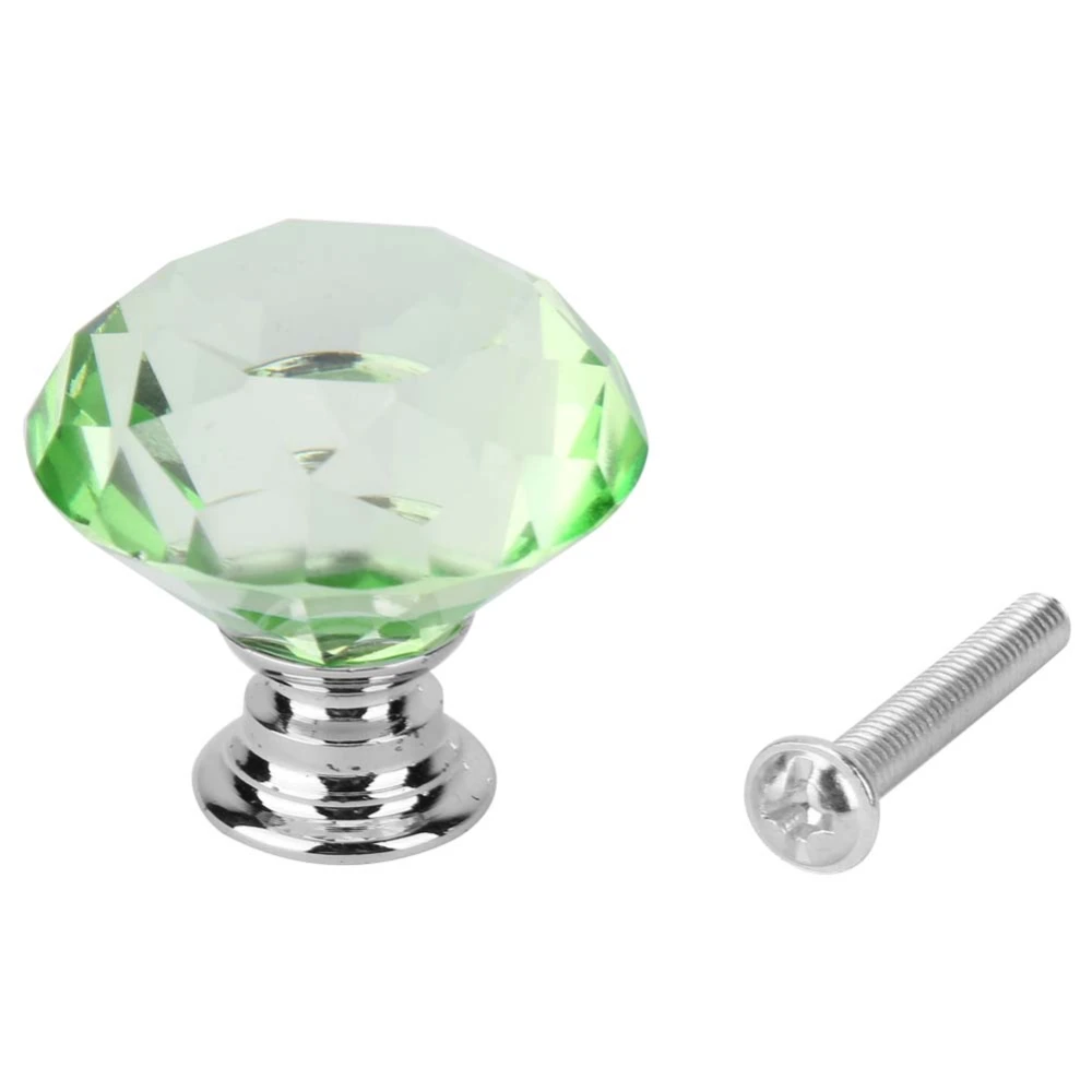 1PCS 30mm Diamond Shape Crystal Glass Pull Handle Cabinet Drawer Cupboard Door Knob (Green)