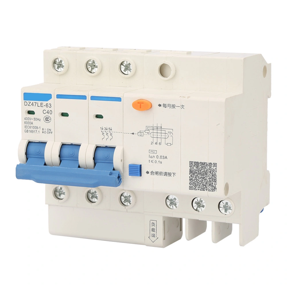 400V/40A Leakage Protection Switch DZ47LE-63 C40 3P Current Circuit Breaker