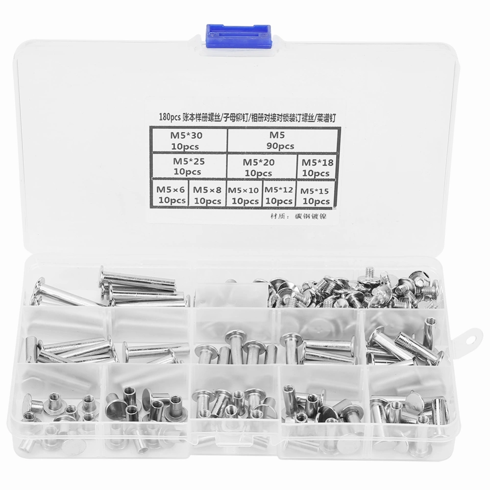 180pcs M5 Flat Head Book Album Rivets Screw Set DIY Craftmaking Rivet