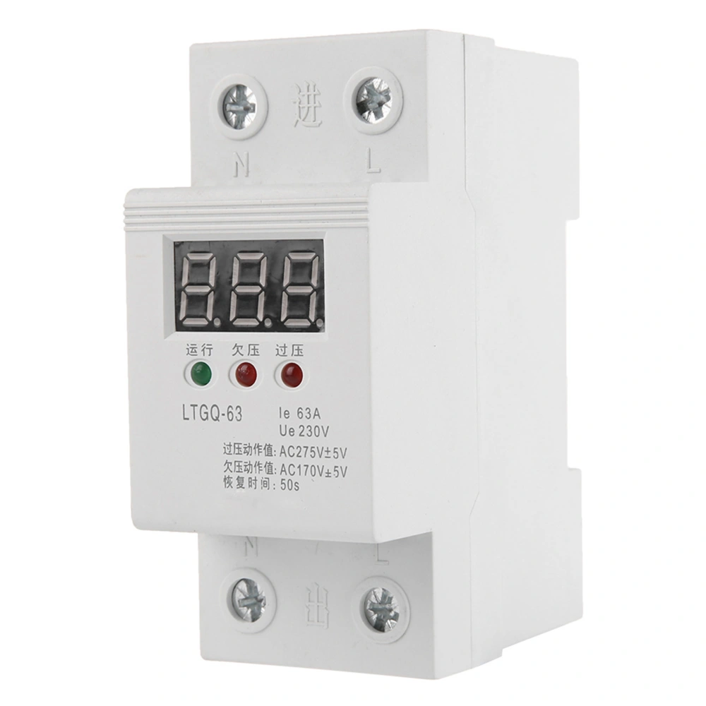 230V AC Automatic Reconnect Voltage Protector Undervoltage Relay 2P/63A Digital Voltage Relay