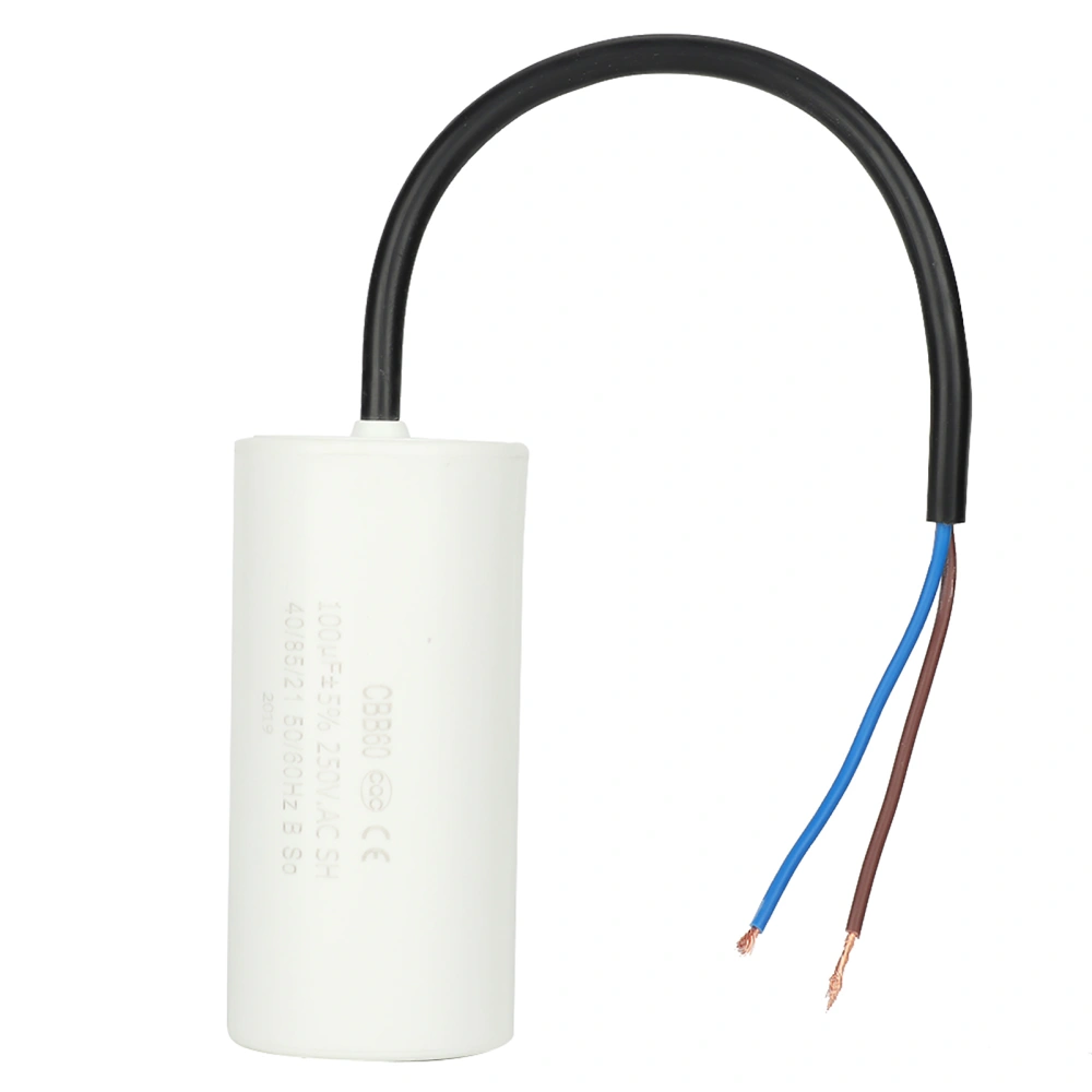 CBB60 Run Capacitor with Wire Lead 250V AC 100uF 50/60Hz for Motor Air Compressor