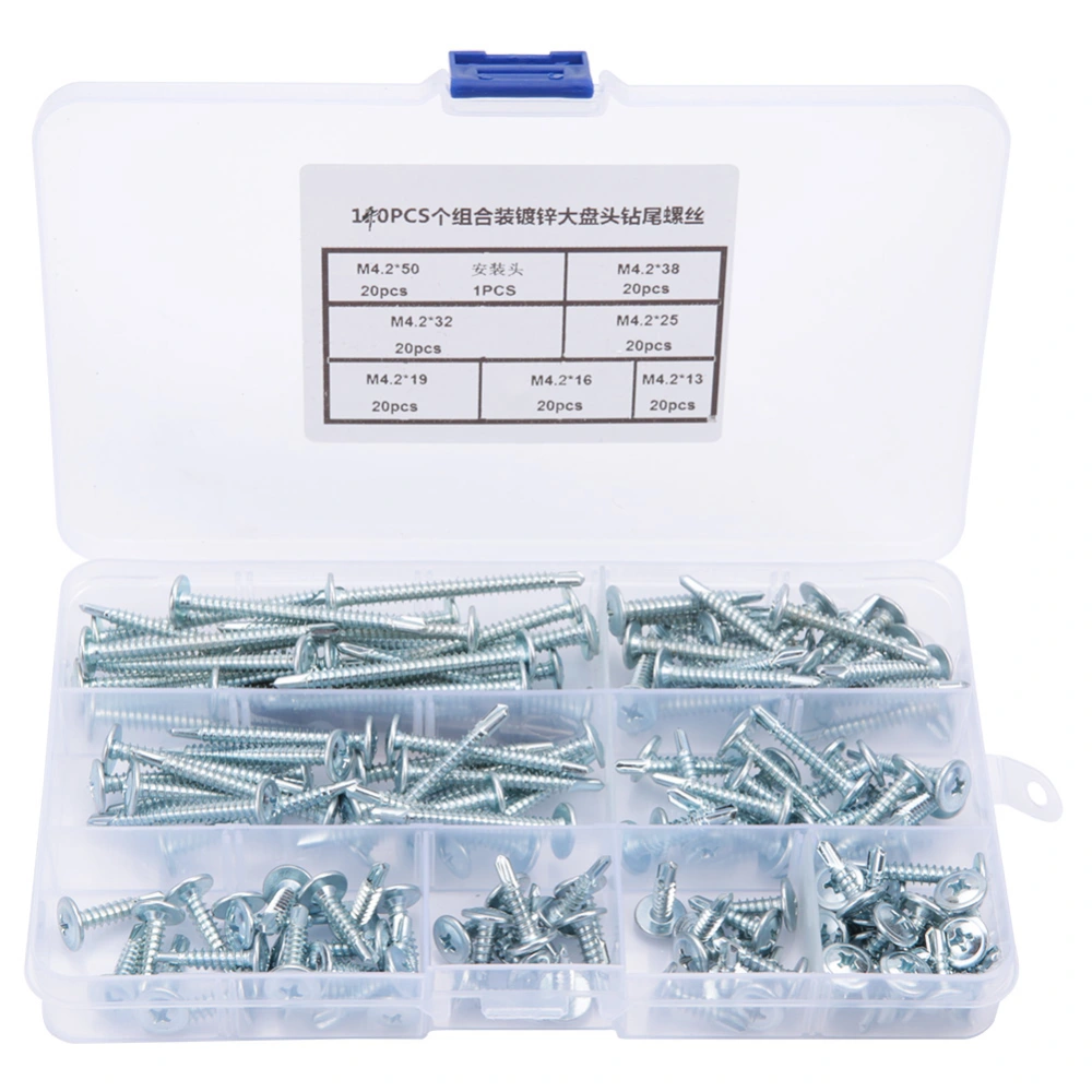 140pcs M4.2 Truss Head Self drilling Self tapping Screws Set Drilling Tail Screw