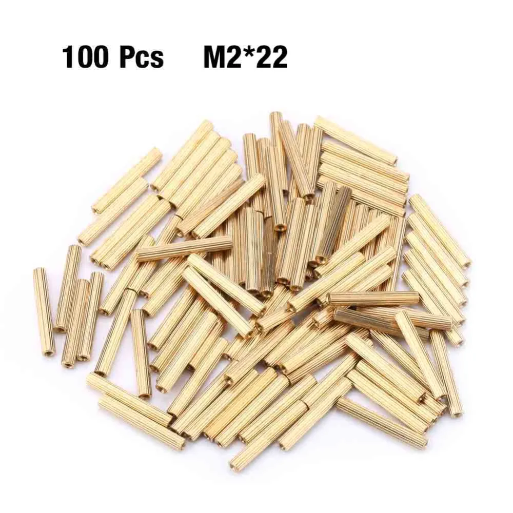 100pcs Double pass Brass Copper Standoff Spacers Studs thread Round Pillars(M2*22)