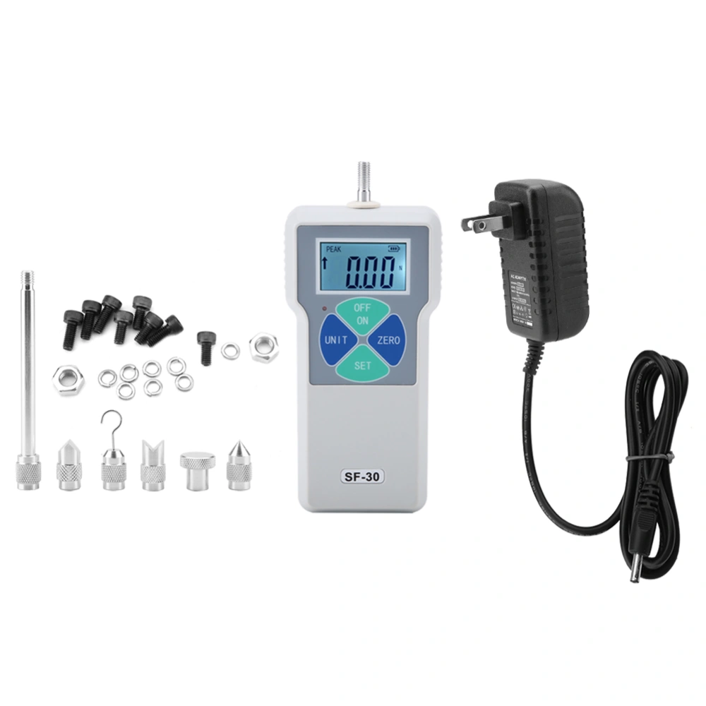 AC100-240V SF-30 Portable Digital Push Pull Force Gauge Meter 30N / 3kg /6.5lb (US Plug)