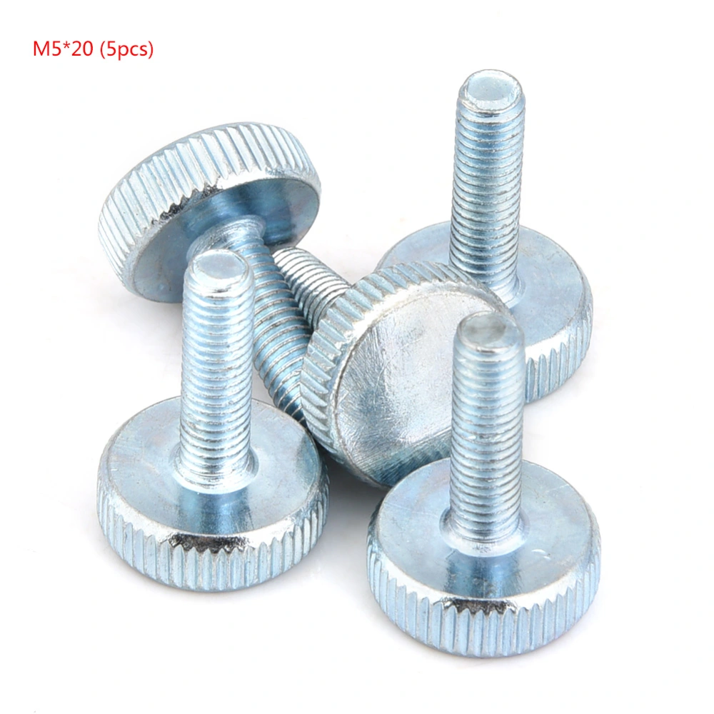 M5 Zinc Plated Carbon Steel Flat Knurled Head Bolts Thumb Screws (M5*20; 5pcs)