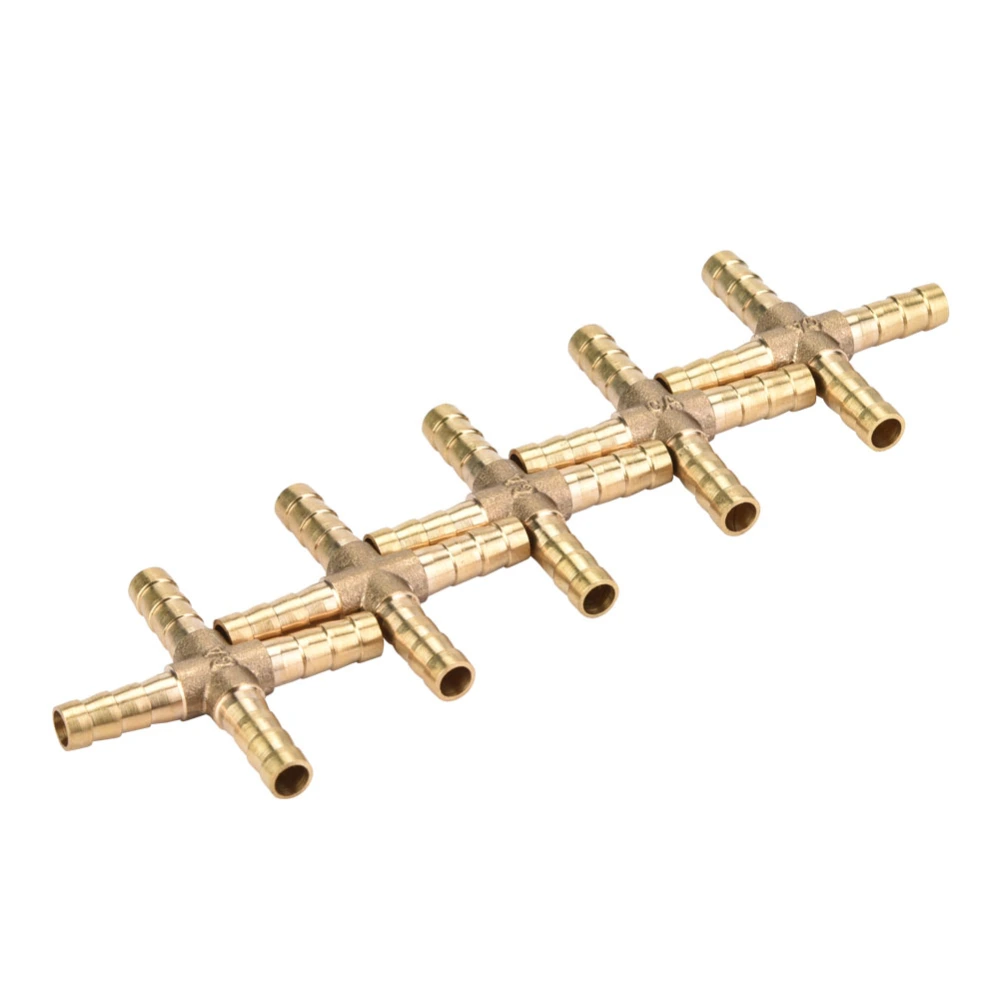 5pcs Brass Cross 4 Way Hose Joiner Fittings Barbed Connector Air Water Oil Gas Fuel 6/8/10/12mm