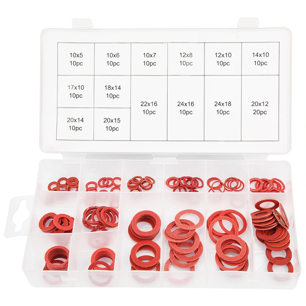 150pcs 14 Sizes Red Steel Paper Fiber Flat Washers Kit Insulation Washer Assorted Set with Box