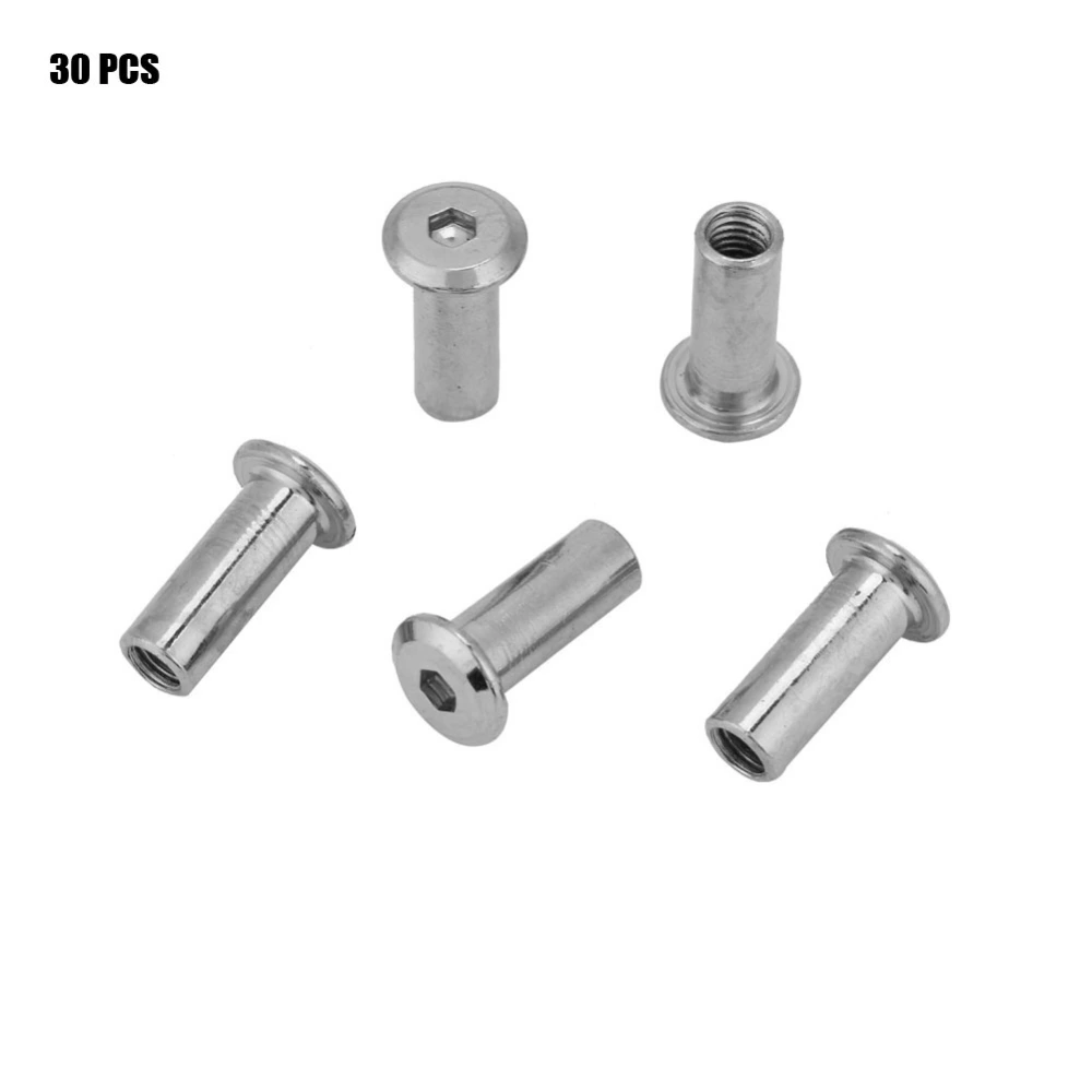 Iron Plated Nickel Flat Nuts Hex Nut Round Head Sleeve Furniture(M6*20 30PCS)