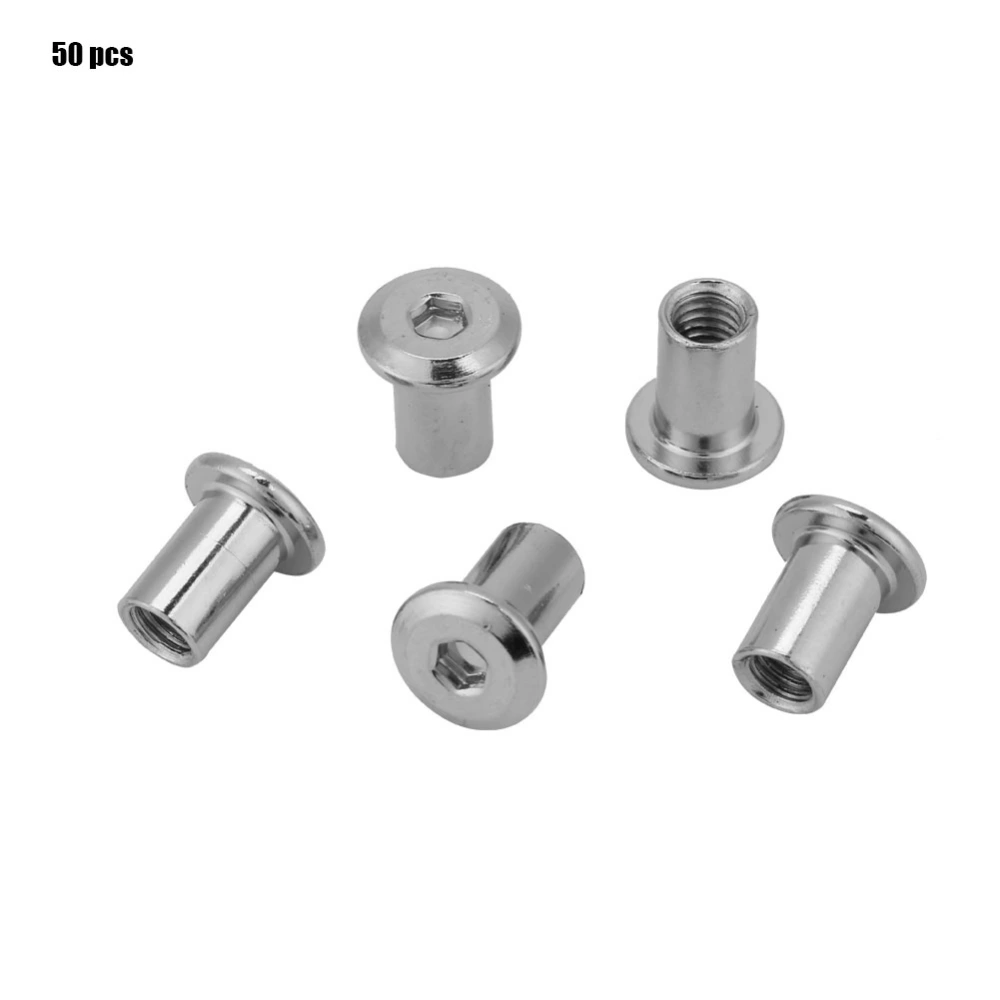 Iron Plated Nickel Flat Nuts Hex Nut Round Head Sleeve Furniture(M6*15 50PCS)