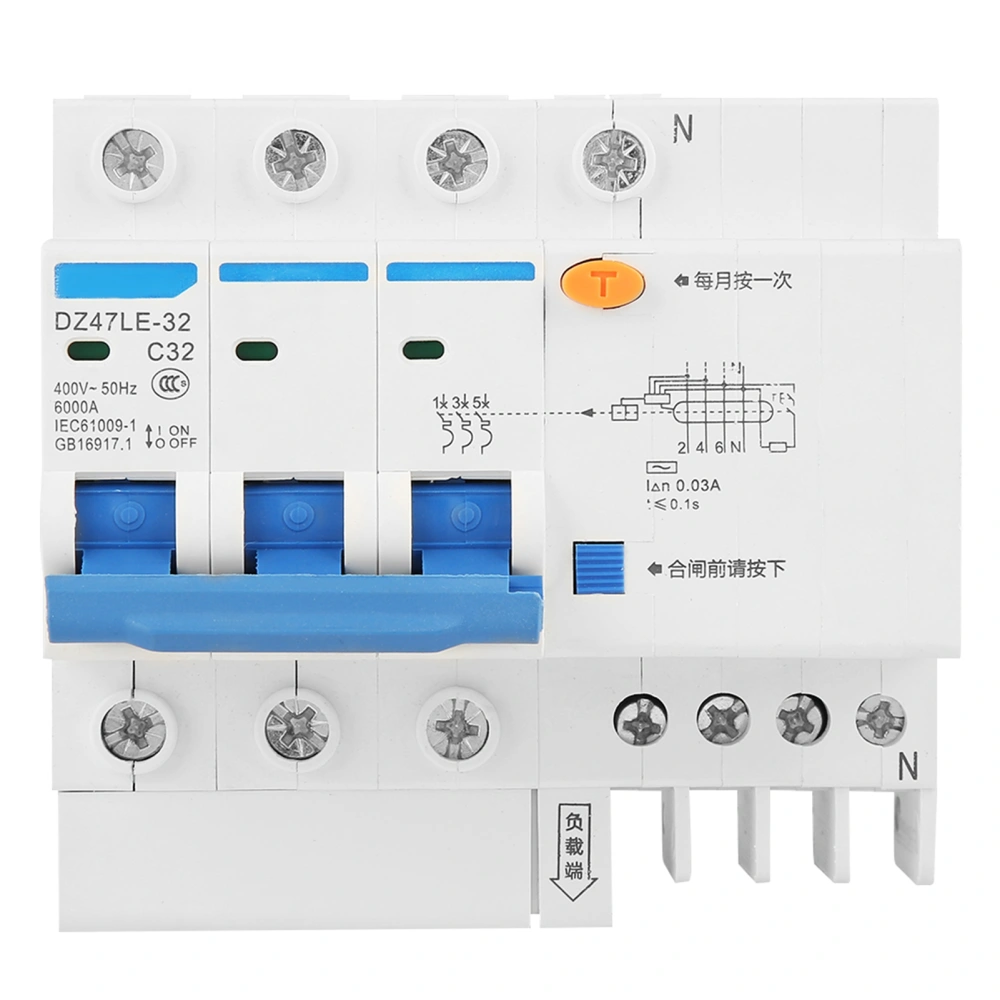 DZ47LE-32 3P+N C32 RCCB Residual Current Circuit Breaker 230V 32A 30mA