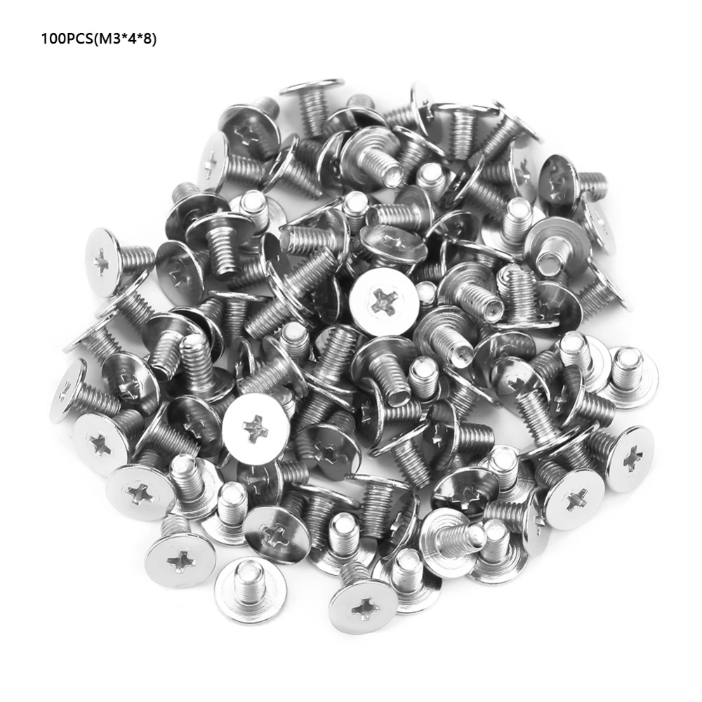 100Pcs M3 Carbon Steel Machine Screw Flat Head Screws Machinery Repair Parts M3 * 4 * 8