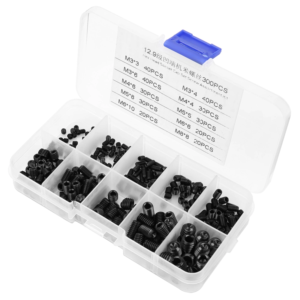 300pcs M3/M4/M5/M6/M8 Hex Socket Grub Set Screws Assortment Kit with Box