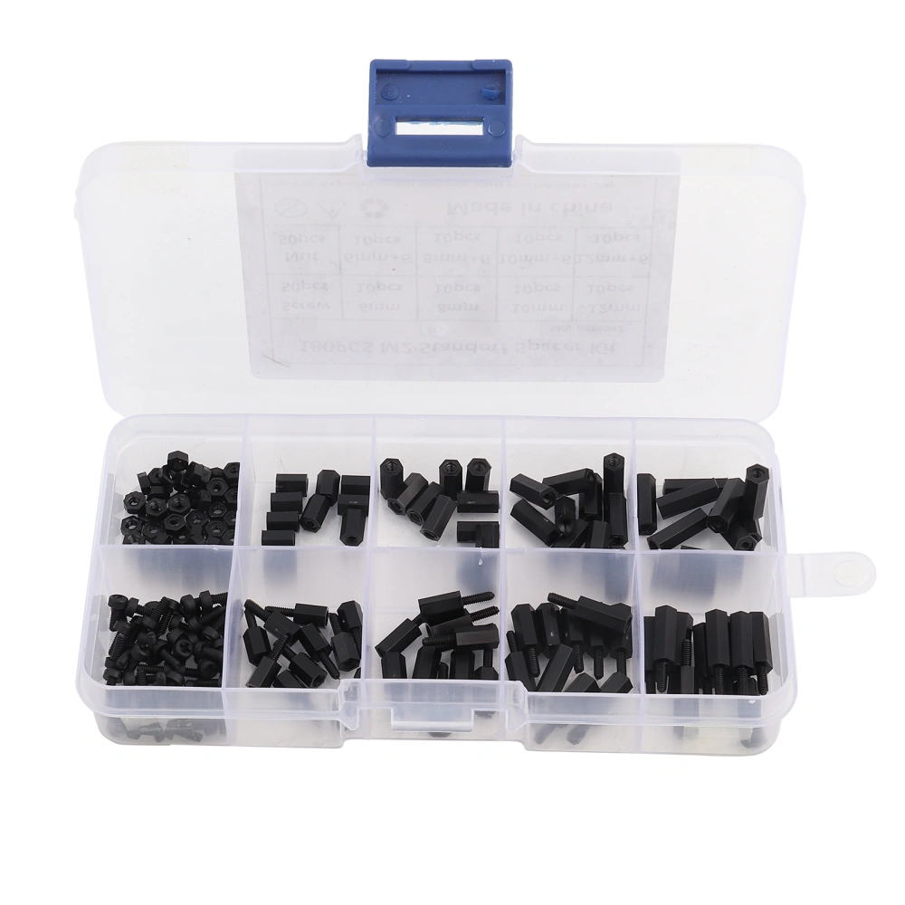 180pcs Black M2 Male Female Standoffs Screws Nuts Assortment Kit with Box