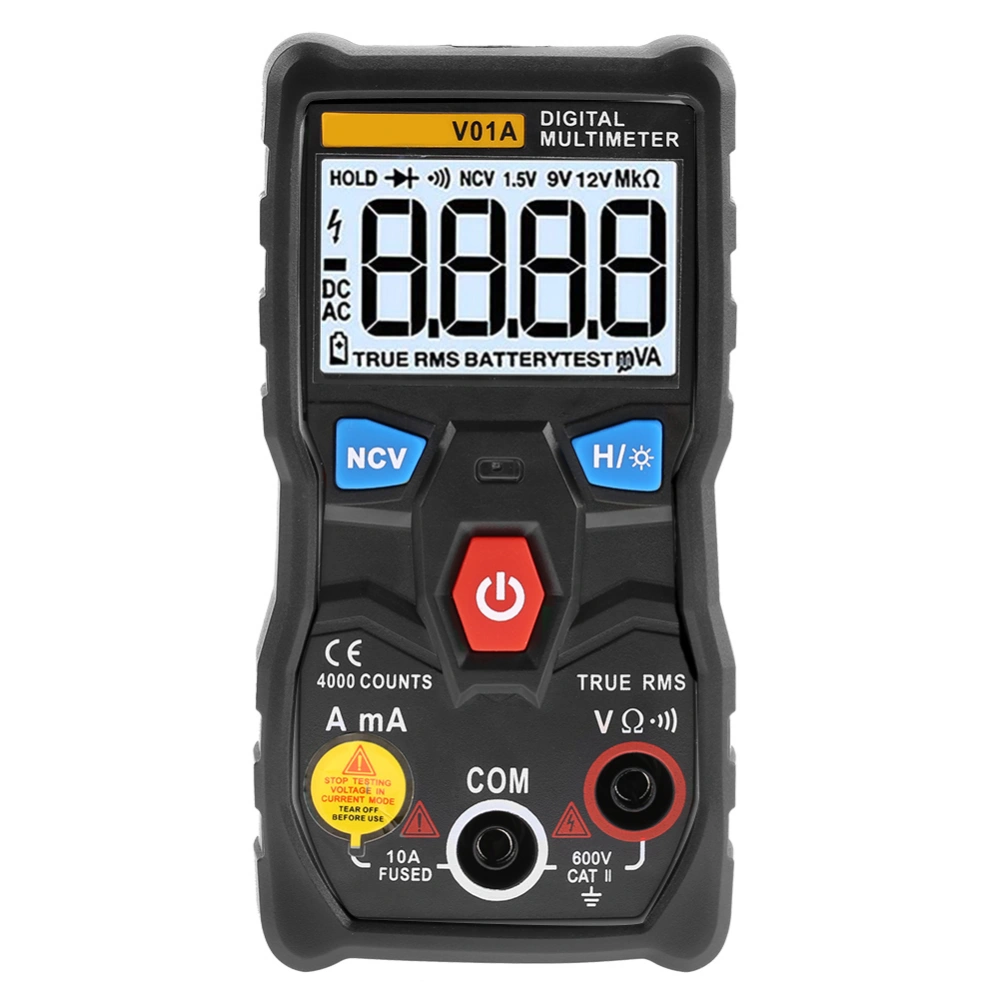 ANENG V01A Auto Range True RMS Digital Multimeter AC/DC Current Voltage Ohm Tester (Black)