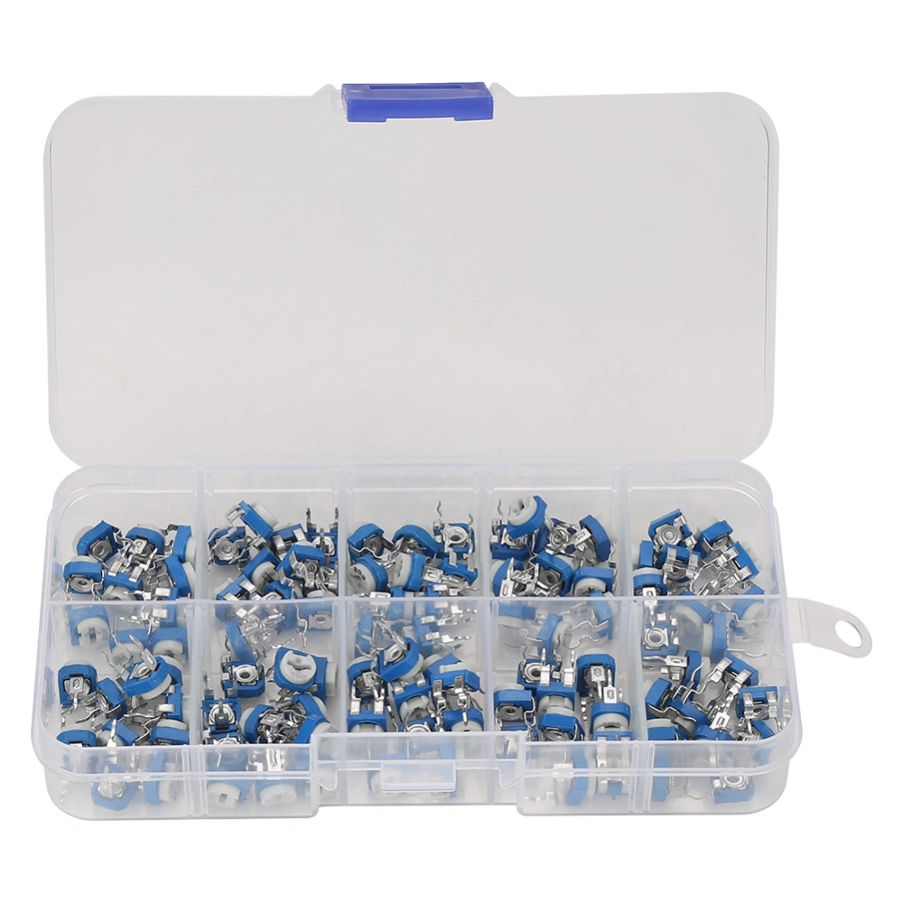 100Pcs 10 Values Blue White Variable Resistor Trimmer Pot Electronic Component with Box RM065