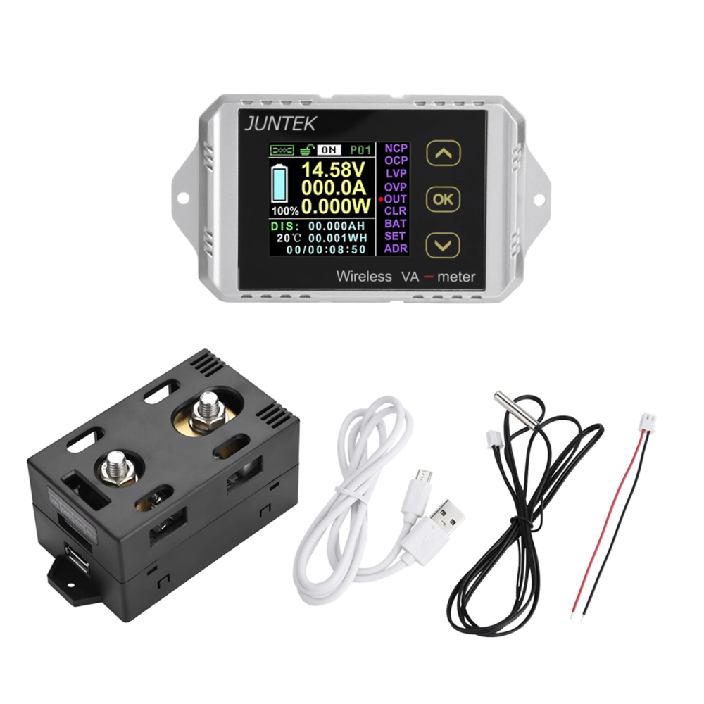 Wireless Color LCD Screen DC Voltage Ammeter Power Meter Watt Tester (VAT-1300, 0-300A 0-100V)