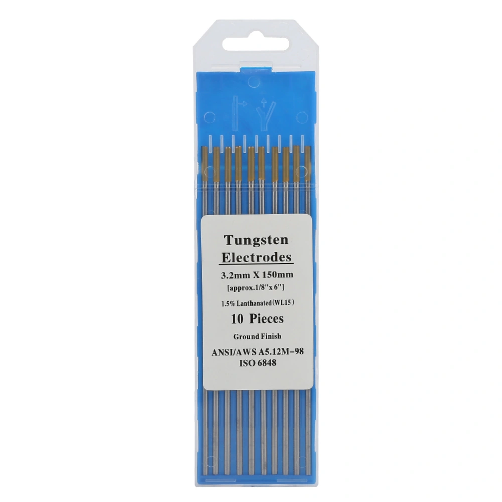 10pcs WL15 Lanthanum Tungsten TIG Electrodes for Steel Metal Alloy Welding (3.2mm*150mm)