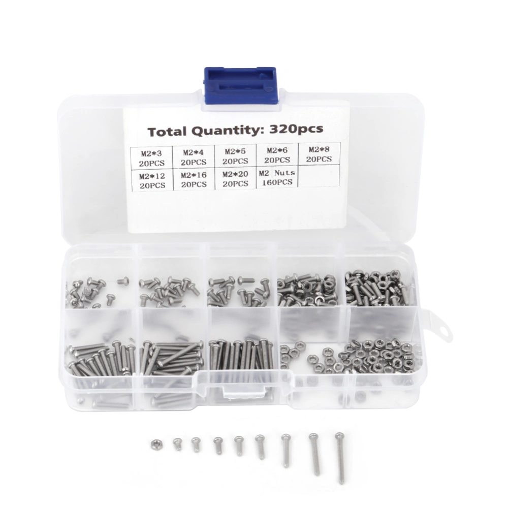 320pcs M2 Machine Screws Set Fasteners for Laptop/Hard Disk/Keyboard/Phone/PC