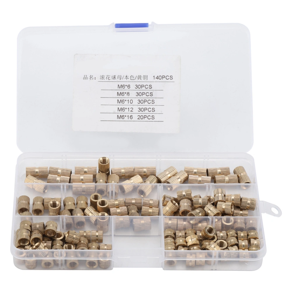 140pcs M6 Brass Cylinder Knurled Threaded Round Insert Embedded Nuts