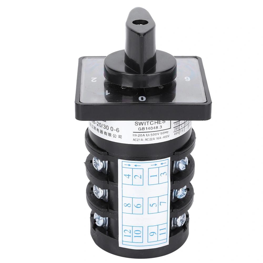 500V 20A 7-Position 12 Terminals Locking Type 0-1-2-3-4-5-6 Cam Changeover Control Switch