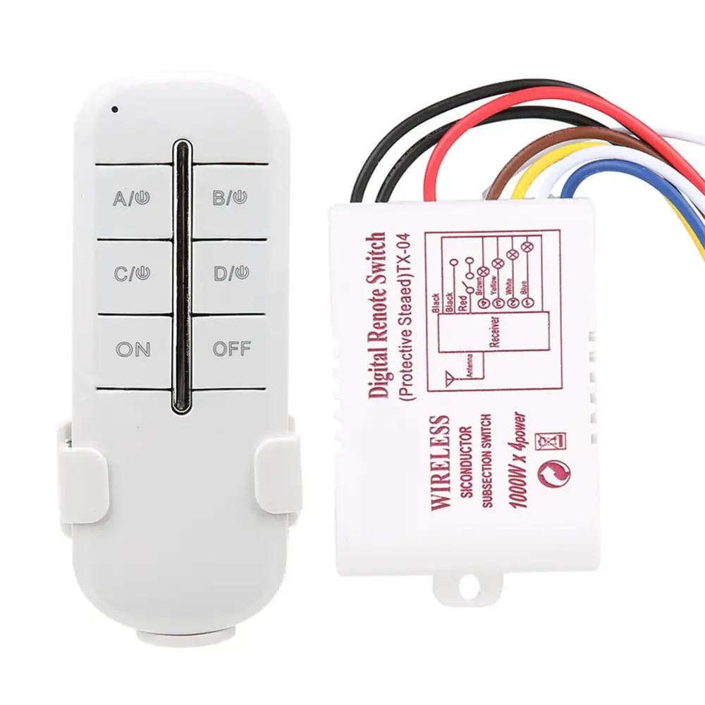 ON/OFF AC180-240V Wireless Receiver Lamp Light RF Remote Control Switch(4Way 4*1000W)