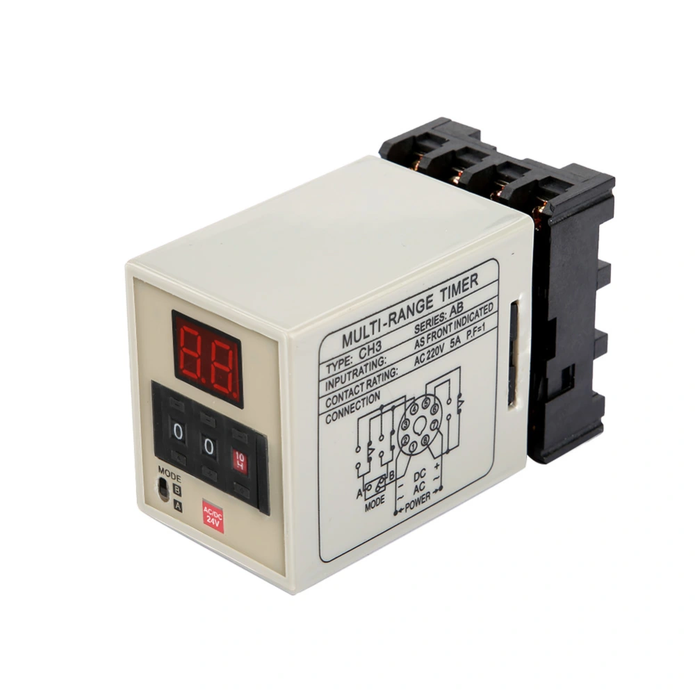 AH3‑DM Dual Mode Delay Timer Relay 0.01S‑99H LED Display (AC/DC 24V)