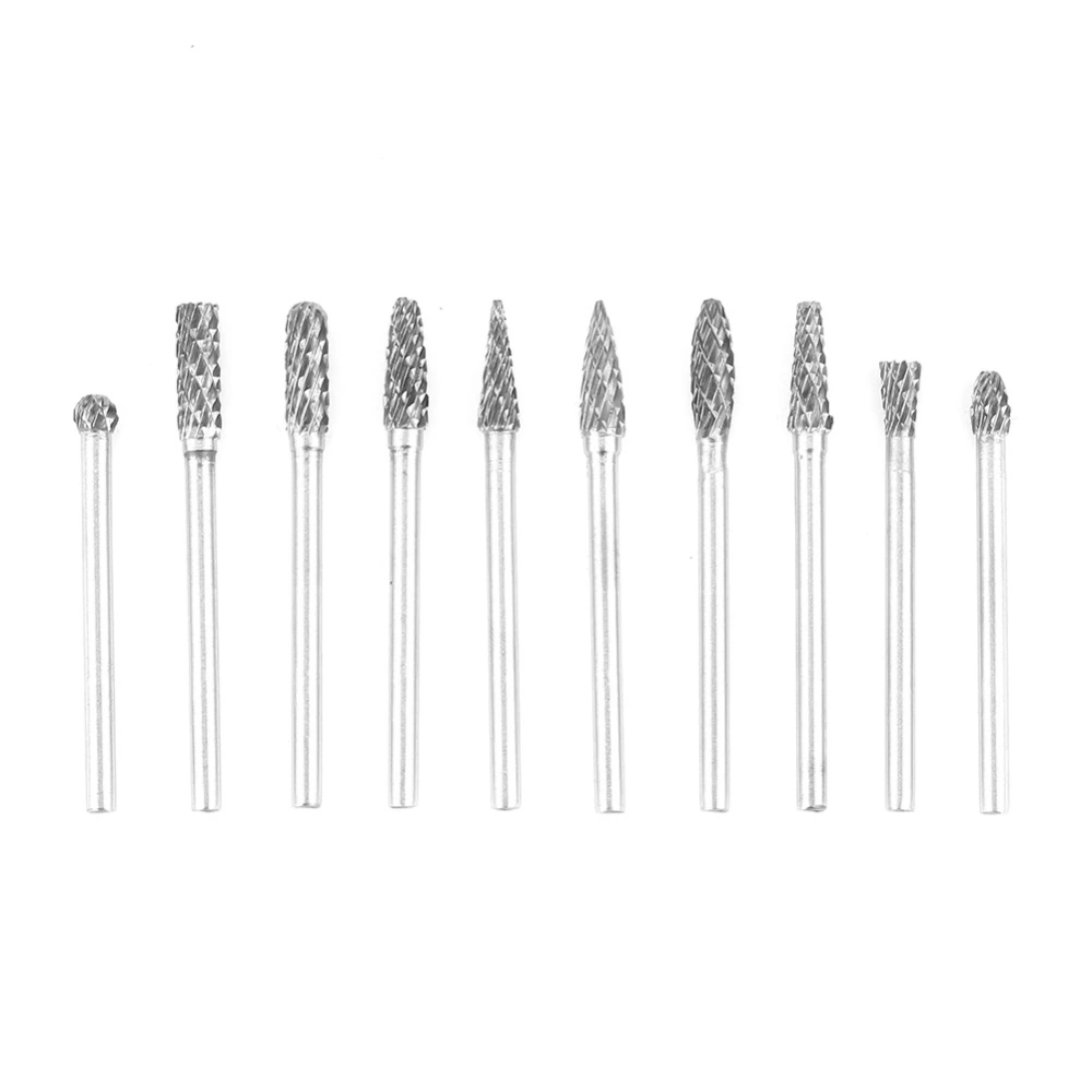 10pcs Tungsten Carbide Steel Burrs Rotary Files Metalworking Carving Tool Set (3*4mm)