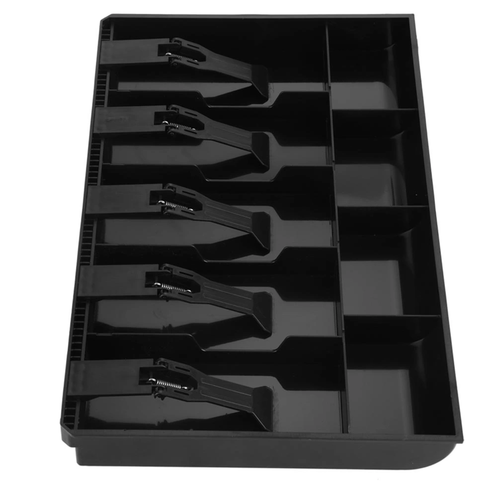 Five Grids Cash Drawer Register Insert Coin Tray Cashier Tidy Storage Safe Box (Black)