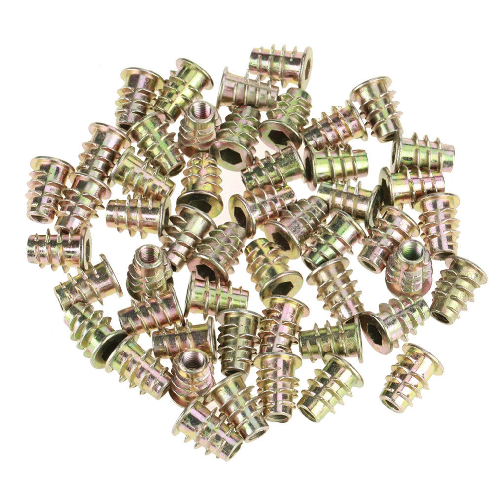 50Pcs M5*13mm Zinc Alloy Hex Drive Head Furniture Nuts Threaded for Wood Insert