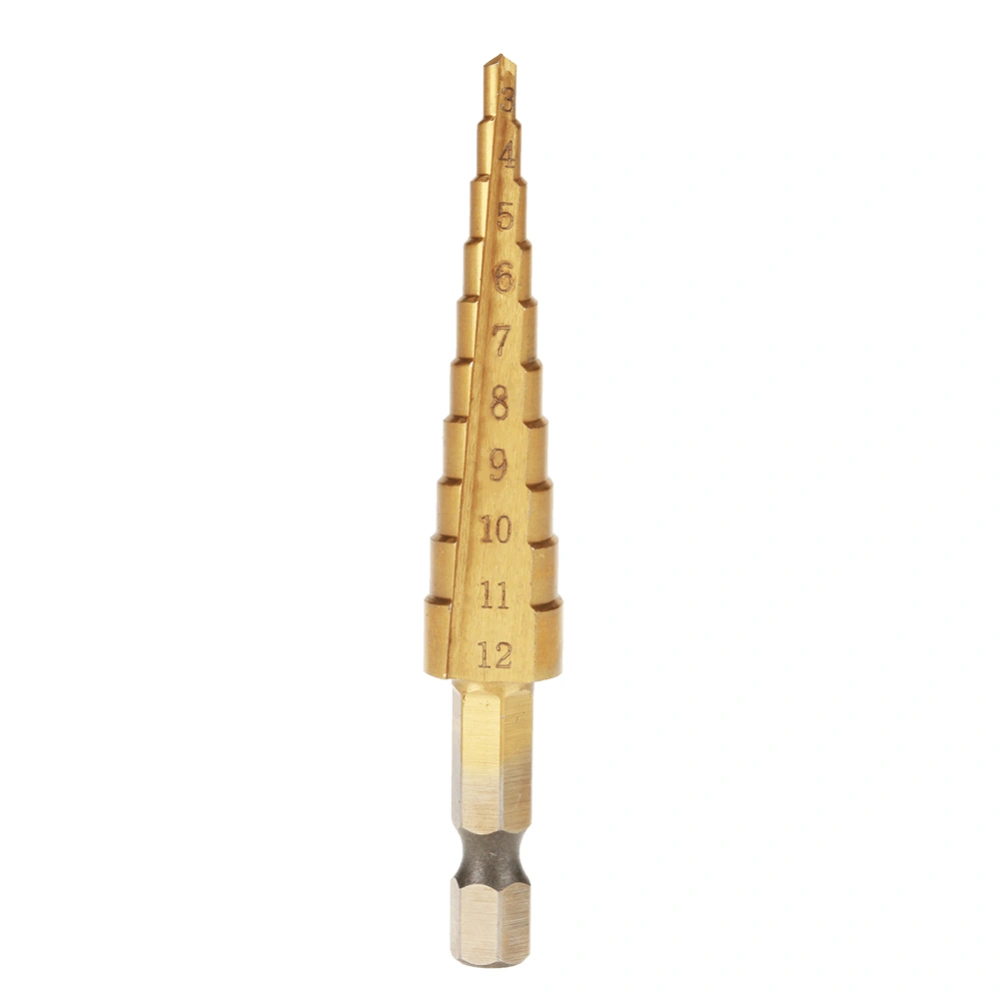 1Pcs High Speed Steel Step Cone Drill Bit Hole Cutter Hex Shank Titanium Plating Drill(3-12mm)