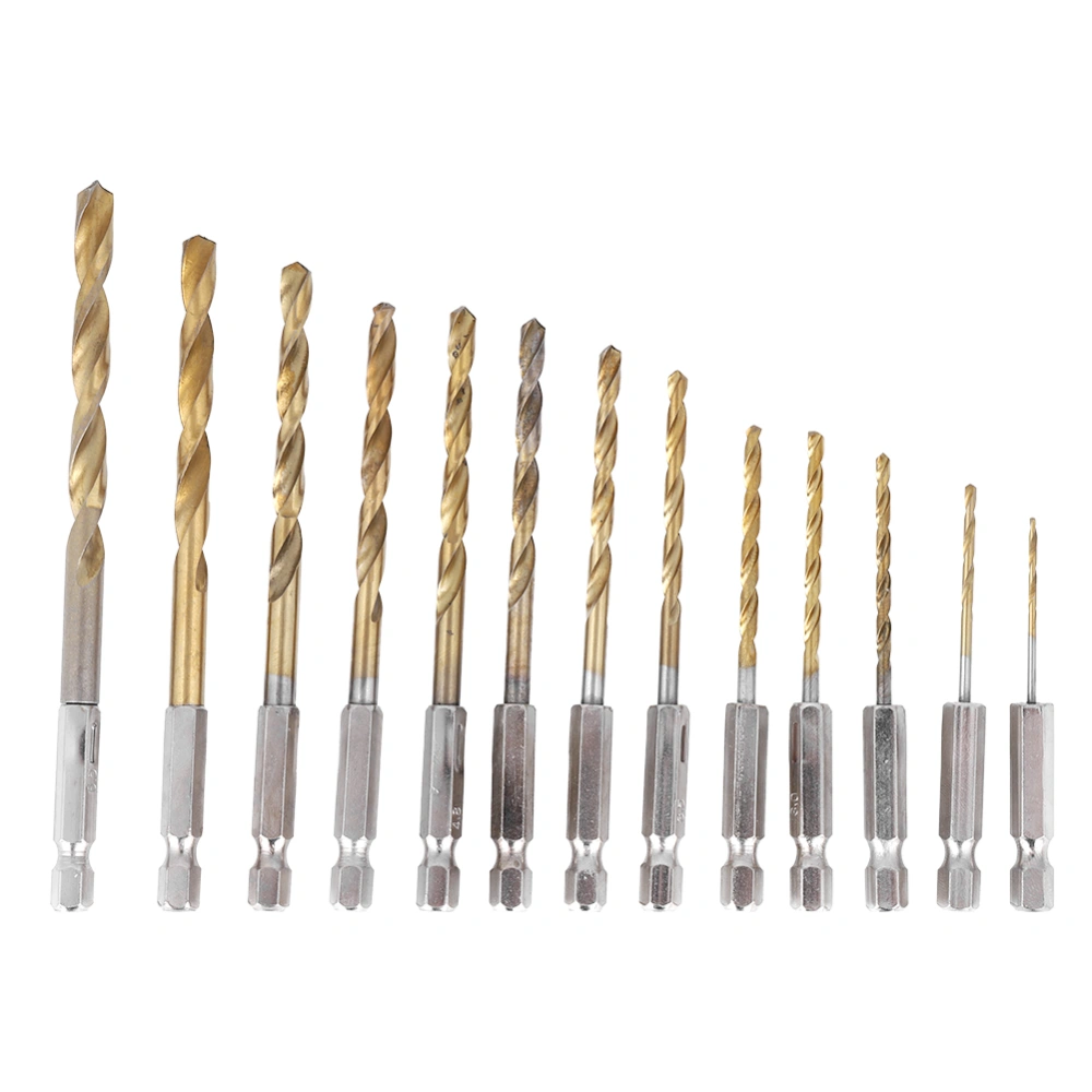 13Pcs 1.5-6.5mm High Speed Steel Titanium Coated Twist Drill Bits Set with Hexagonal Handle