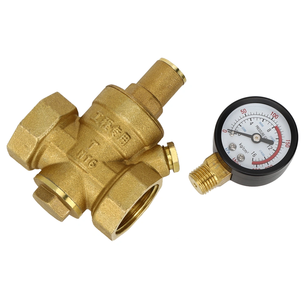 DN25 Brass Adjustable Water Pressure Reducing Regulator Reducer Gauge Meter